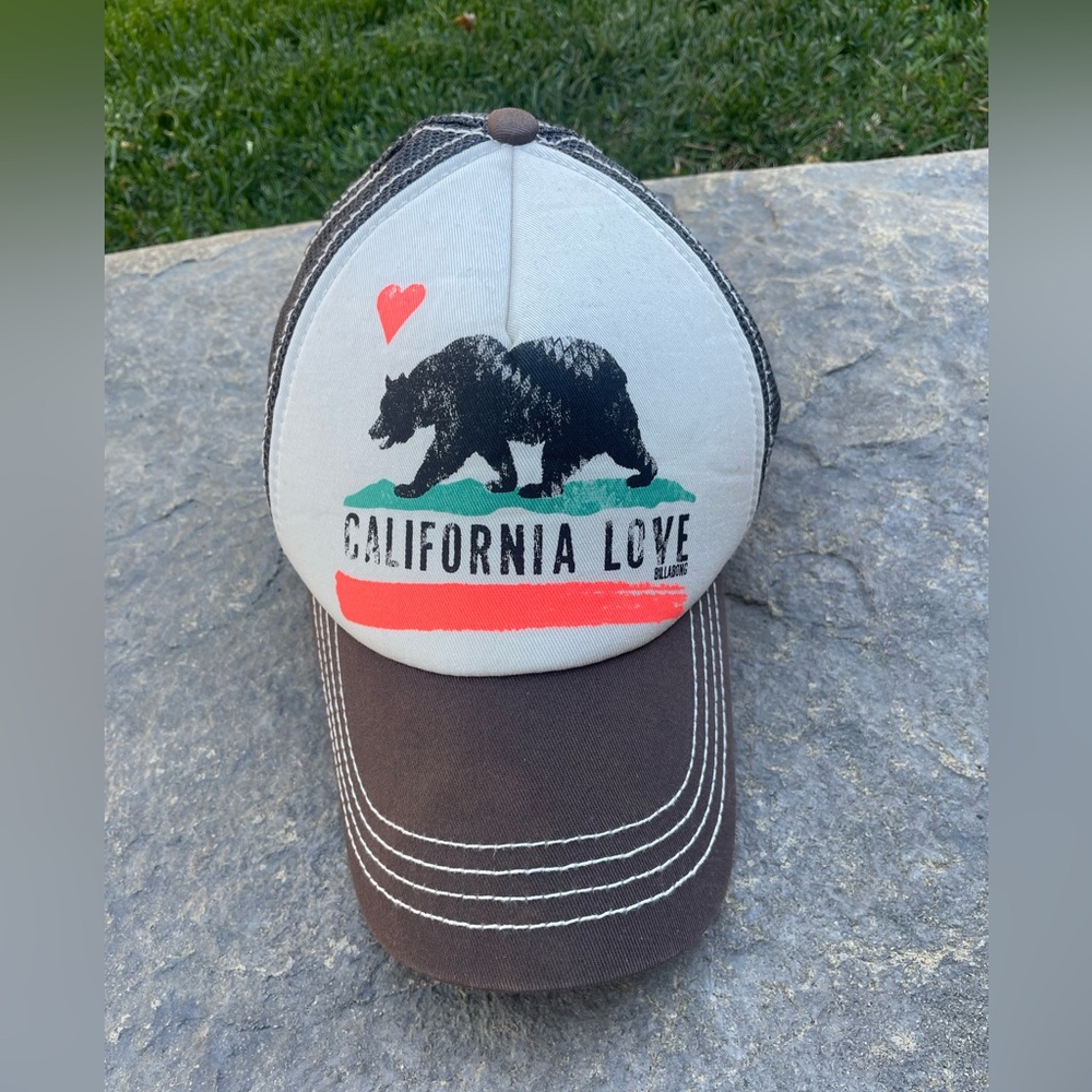 Billabong hat California Love trucker baseball hat with bear and neon stripe